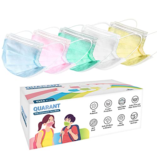 QUARANT Meltblown Fabric Kids 3 Ply Disposable Face Mask with Nose Clip for Boys & Girls, Suitable for Children Aged 5 to 12 Years (Rainbow Combo, Multicolour, Pack of 50) for Unisex - Image 1