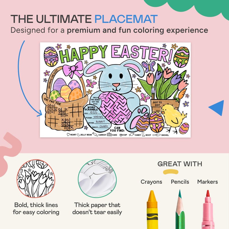 Tiny Expressions - Easter Coloring Placemats - Set of 12 Large, 11" x 17" Disposable Paper Placemats with Bunny & Egg Designs - Image 5