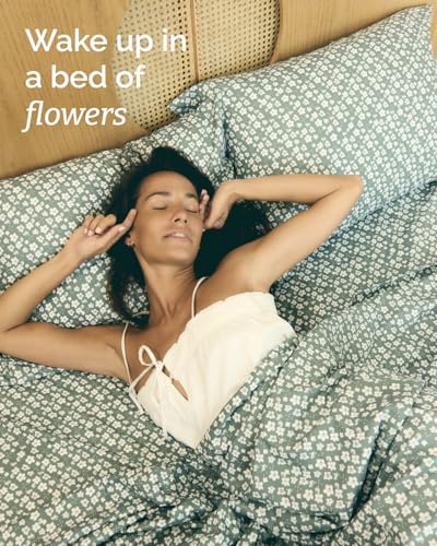 CGK Unlimited Floral Sheets Green Floral Bed Sheet Set 1 Flat 1 Fitted 1 Pillowcase w Deep Pockets Comfy Wrinkle Fade Free Boho Botanical Bedding UltraSoft Breathable and Cooling Twin Size Set - Image 3