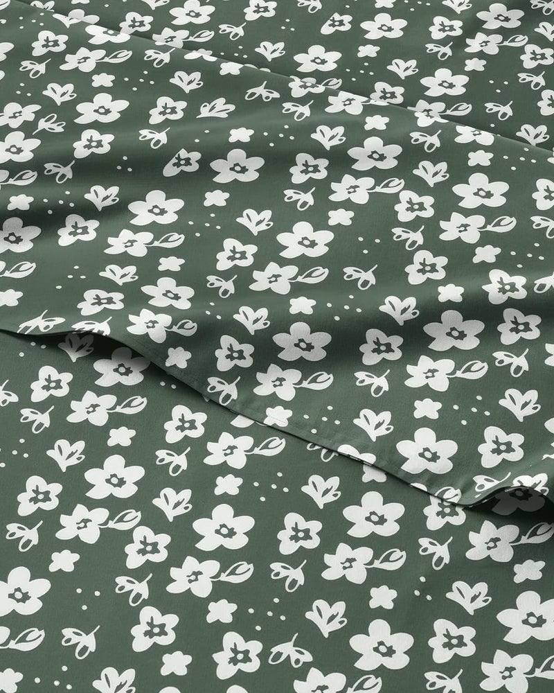 CGK Unlimited Floral Sheets Green Floral Bed Sheet Set 1 Flat 1 Fitted 1 Pillowcase w Deep Pockets Comfy Wrinkle Fade Free Boho Botanical Bedding UltraSoft Breathable and Cooling Twin Size Set - Image 2