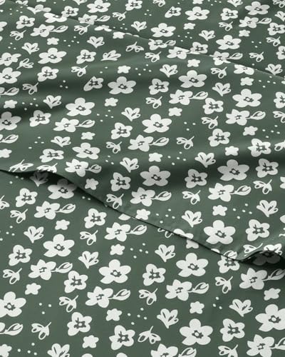 CGK Unlimited Floral Sheets Green Floral Bed Sheet Set 1 Flat 1 Fitted 1 Pillowcase w Deep Pockets Comfy Wrinkle Fade Free Boho Botanical Bedding UltraSoft Breathable and Cooling Twin Size Set - Image 1
