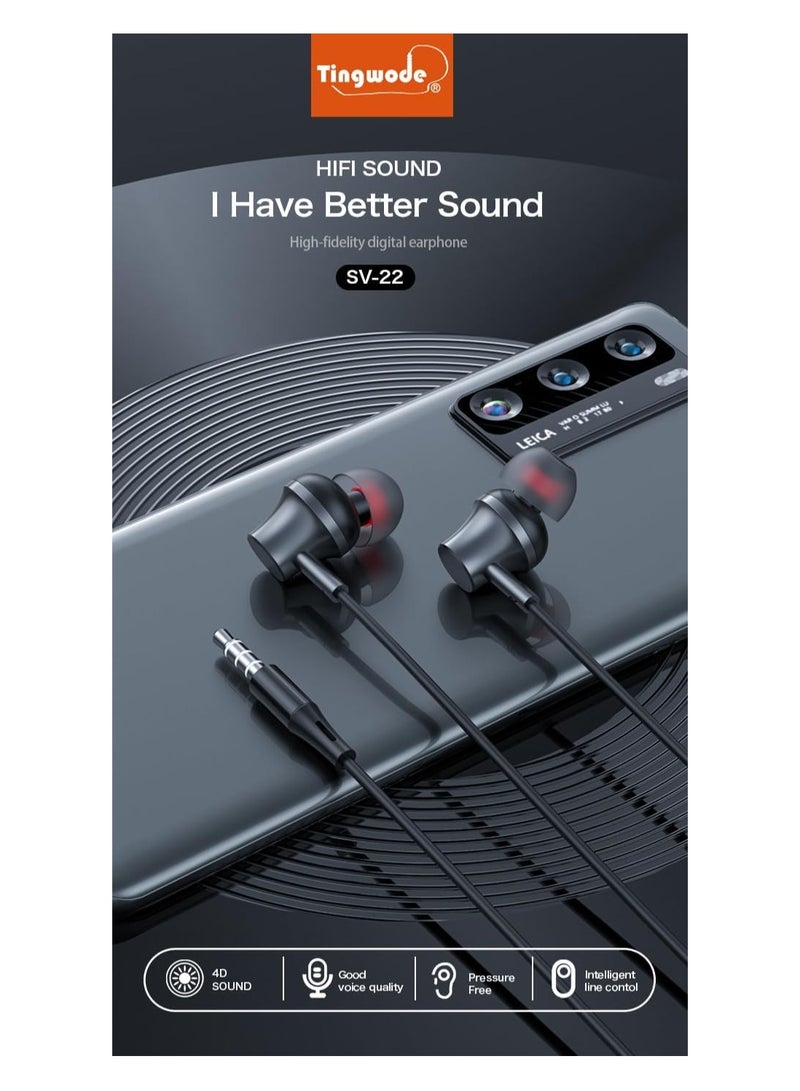 Tingwode SV-22 Metal Pure Sound Earphone With Microphone And Comfortable Wearing For Mobile Phone 1.2 M - Image 2