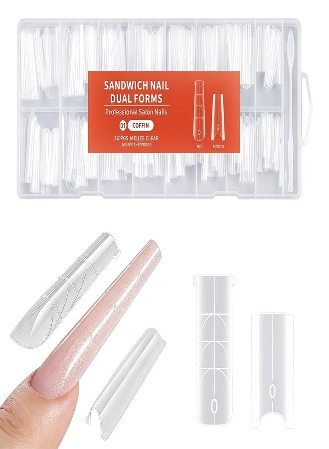 Amzlysdok 256PCS Sandwich Dual Nail Forms,Ultra-Thin Flexible Coffin Dual Form Reusable Top & Bottom Forms for Builder Gel ＆ Polygel,16 Sizes for Nail Extensions Salon-Quality DIY Nails - Image 1