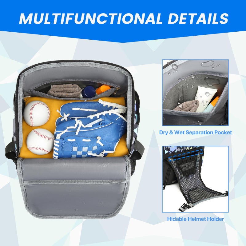 GOTECH Softball Bag for Youth & Adults, Baseball Bat & Equipment Bag with Fence Hook, Lightweight Backpack with Shoe Compartment, Large Main Compartment for Helmet - Image 5