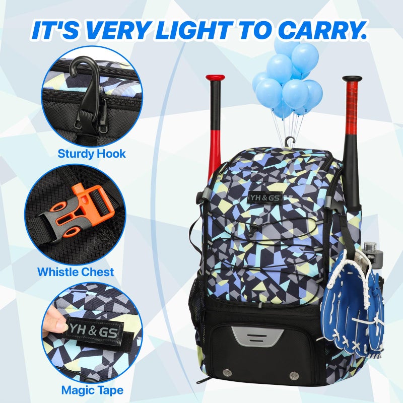 GOTECH Softball Bag for Youth & Adults, Baseball Bat & Equipment Bag with Fence Hook, Lightweight Backpack with Shoe Compartment, Large Main Compartment for Helmet - Image 3