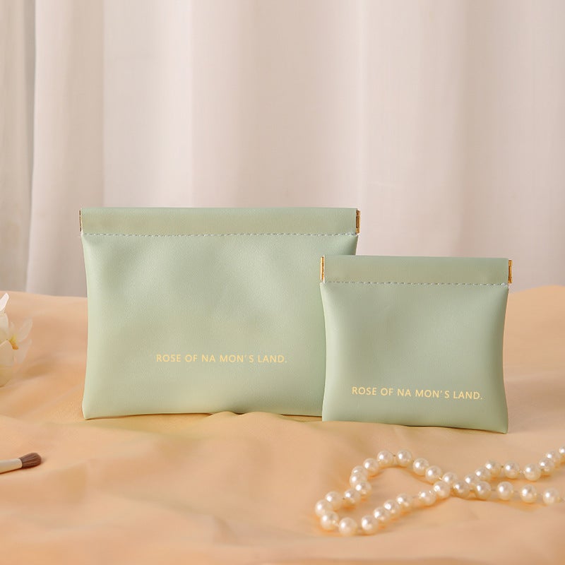 Auto-Close Earbud Case PU Coin Pouch Mini Portable Lipstick Makeup Bag matcha green 