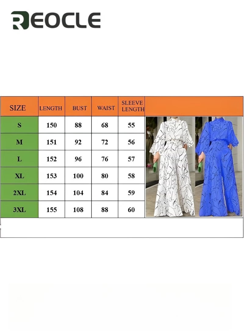 Elegant Jumpsuit Waist-cinching Lace-up Long-sleeved Trousers Printed Jumpsuit Fashionable Printed Design Stand-up Collar Design Waist-cinching Design