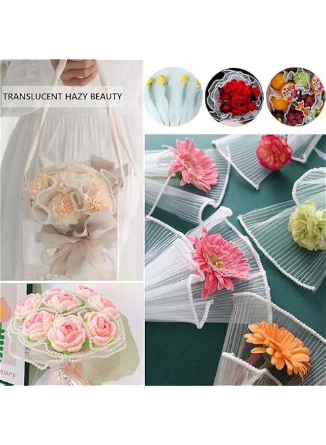 ورق تغليف باقة الزهور 4.37 ياردة، ورق تغليف الزهور بحافة لؤلؤية، ورق شبكي شفاف مجعد لمستلزمات بائع الزهور وديكور الزفاف وتغليف الهدايا (أبيض، كبير) - Image 4