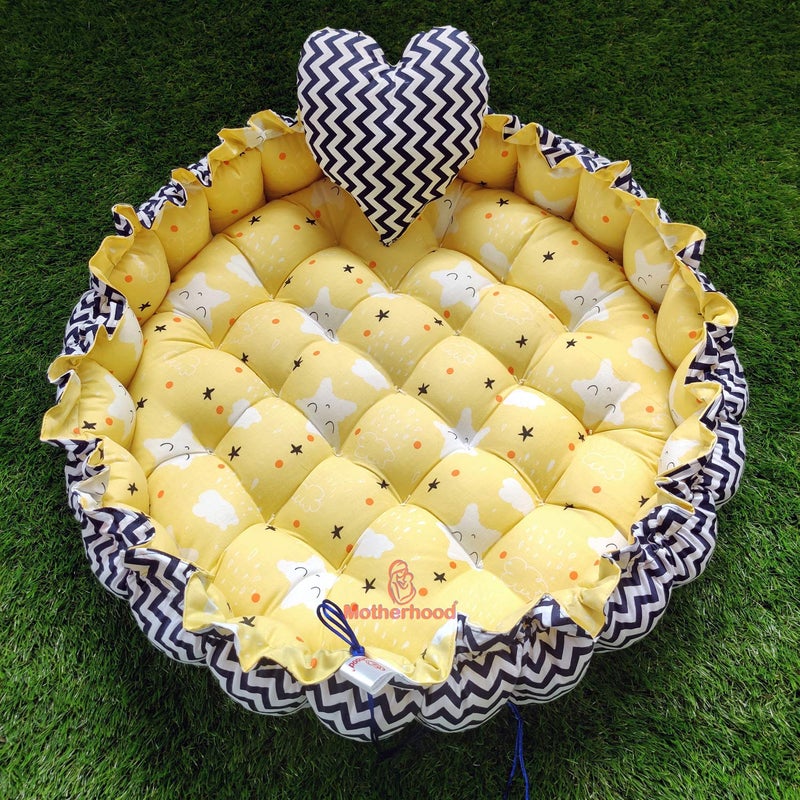 MOTHERHOOD MOTHERHOOD Round Baby Tub Bed and 1 pc HeartShaped Pillow Luxury Mattress Sleeper Bedding Set Safe Cotton Fabric with RFilled UltraSoft Comfortable for Newborn Yellow