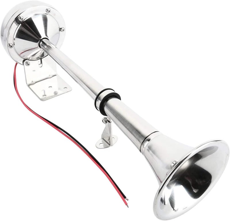 بوق هواء السيارة ذو النغمة المنخفضة 12 فولت، بوق هواء من الفولاذ المقاوم للصدأ، بوق واحد منخفض الصوت، متوافق مع القوارب البحرية والشاحنات والسيارات والعربات المنزلية. - Image 1