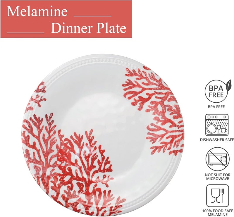 UP UPware Red Coral Melamine Dinner Plate Set Round Plates with Beaded Edge for Main course Pasta and Salad BPAFree Dishwasher Safe Red 1075 Inch Set of 6 - Image 2