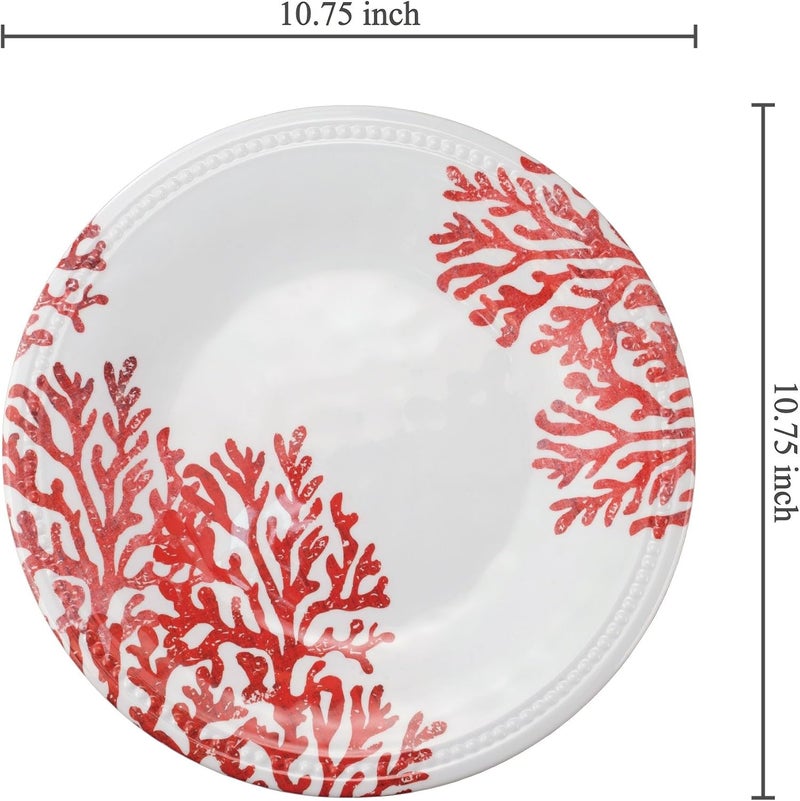 UP UPware Red Coral Melamine Dinner Plate Set Round Plates with Beaded Edge for Main course Pasta and Salad BPAFree Dishwasher Safe Red 1075 Inch Set of 6 - Image 3