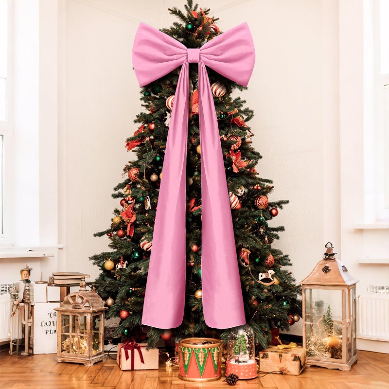 Knitgrip 20 x 71 Inches Extra Large Velvet Bows Decorations Giant Bow with Tie and Long Ribbon for Home Wall Backdrop Birthday Wedding Bridal Shower Party DecorationsPink - Image 2