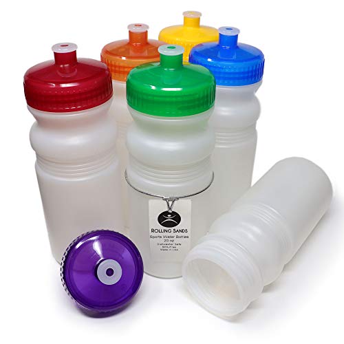 Rolling Sands USA Made 20 Ounce Sports Water Bottles - 6-Pack BPA-Free Blank Sports Bottles for Small Teams, Adults & Kids - Clear Frost Bottle/Rainbow Lid, No Smell No Taste - Image 1