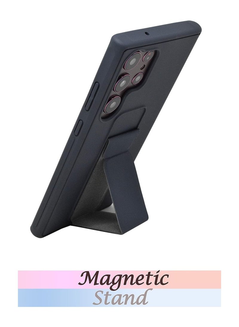 Samsung Galaxy S23 Ultra Case Cover Magnetic Car Mount Kickstand & Holder, Premium Silicone Vertical & Horizontal Hand Strap and Grip with Multi Stand for Samsung Galaxy S23 Ultra Dark Blue - Image 5