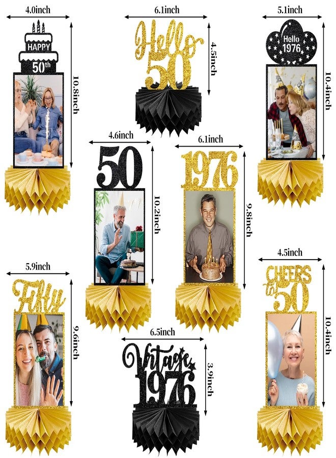 Eucutur 8Pcs 50th Birthday Decorations Honeycomb Centerpieces for Women Men, Black Gold Vintage 1974 50th Bday Photo Table Centerpieces Party Supplies, Glitter Cheers to 50 Year Old Bday Table Topper - Image 2
