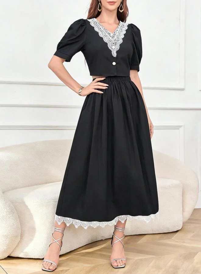 Take Two Black Lace Trim Top and Skirt Co-Ords