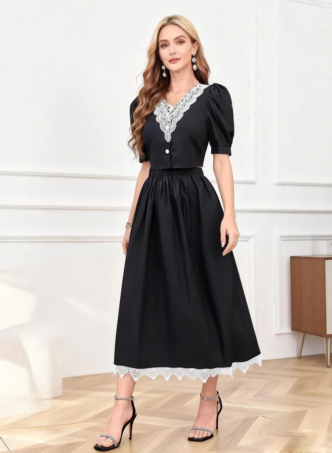 Take Two Black Lace Trim Top and Skirt Co-Ords