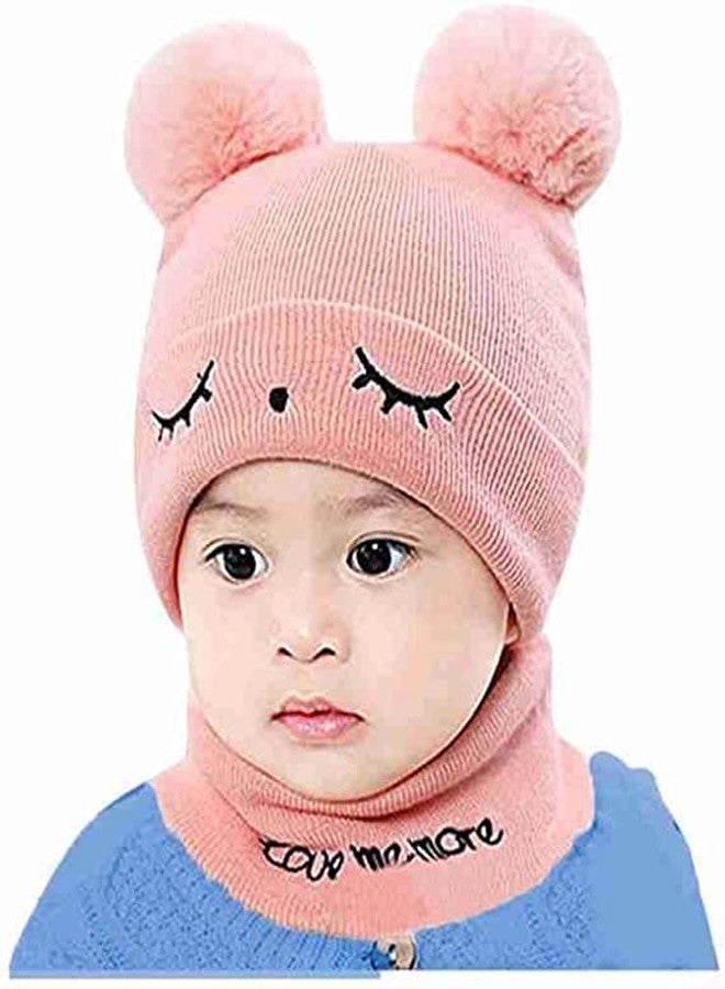 CHACKO Baby Winter Scarf & Hat Set, Knitted Baby Hat with Pompom (Age 0 Month to 2 Yrs)_Pink - Image 1