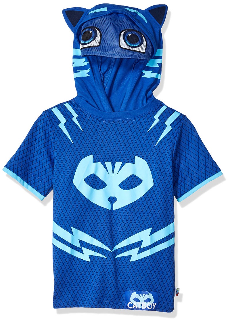 PJMASKS بدلة هودي PJ Masks للأولاد مع قناع شبكي، أزرق، كم قصير، 5-6 - Image 1
