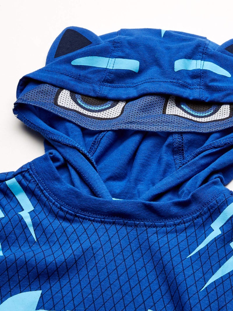 PJMASKS بدلة هودي PJ Masks للأولاد مع قناع شبكي، أزرق، كم قصير، 5-6 - Image 4