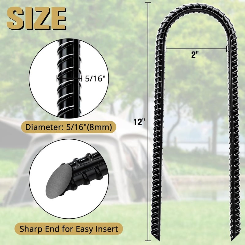 CELYND Trampoline Stakes High Wind - Heavy Duty 12 Inch U Shaped Ground Anchors - Galvanized Steel Rebar Stakes for Outdoor Camping Tent Fence Garden Decorations - Image 2
