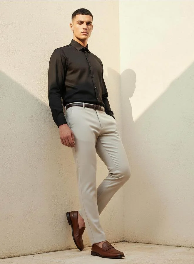 Splash FAV BEIGE Slim Fit Flexi Waist Formal Trousers for Men | Best Price UAE