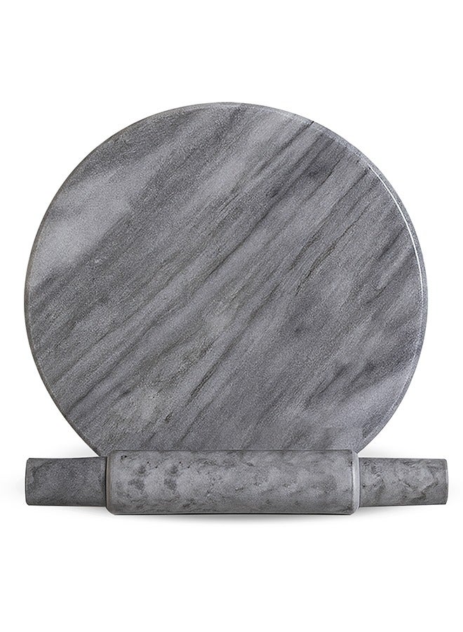 Lion Cloud Gray Natural Marble Rolling Pin & Board Set – 30 cm Smooth Surface Board, 31.5 cm Ergonomic Soft Cool Touch Rolling Pin, Heavy-Duty, Non-Porous, Perfect for Rolling Chapati, Pizza Dough & Pancakes (Chakla Belan) - Image 1