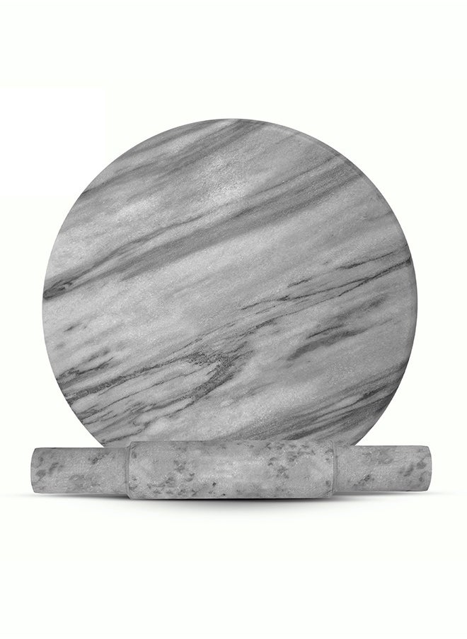 Lion Lion Cloud Gray Natural Marble Rolling Pin & Board Set – 30 cm Smooth Surface Board, 31.5 cm Ergonomic Soft Cool Touch Rolling Pin, Heavy-Duty, Non-Porous, Perfect for Rolling Chapati, Pizza Dough & Pancakes (Chakla Belan)  - Image 1