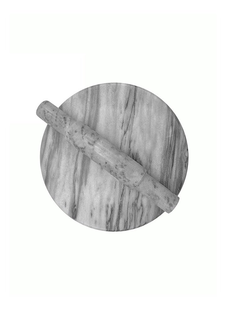 Lion Lion Cloud Gray Natural Marble Rolling Pin & Board Set – 30 cm Smooth Surface Board, 31.5 cm Ergonomic Soft Cool Touch Rolling Pin, Heavy-Duty, Non-Porous, Perfect for Rolling Chapati, Pizza Dough & Pancakes (Chakla Belan)  - Image 2