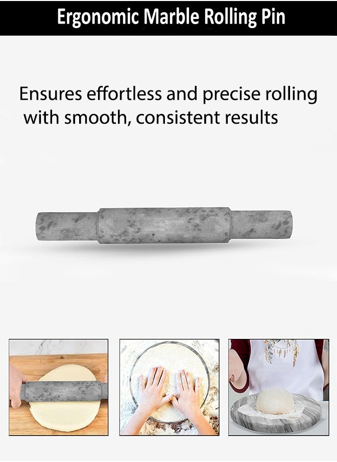 Lion Lion Cloud Gray Natural Marble Rolling Pin & Board Set – 30 cm Smooth Surface Board, 31.5 cm Ergonomic Soft Cool Touch Rolling Pin, Heavy-Duty, Non-Porous, Perfect for Rolling Chapati, Pizza Dough & Pancakes (Chakla Belan)  - Image 4