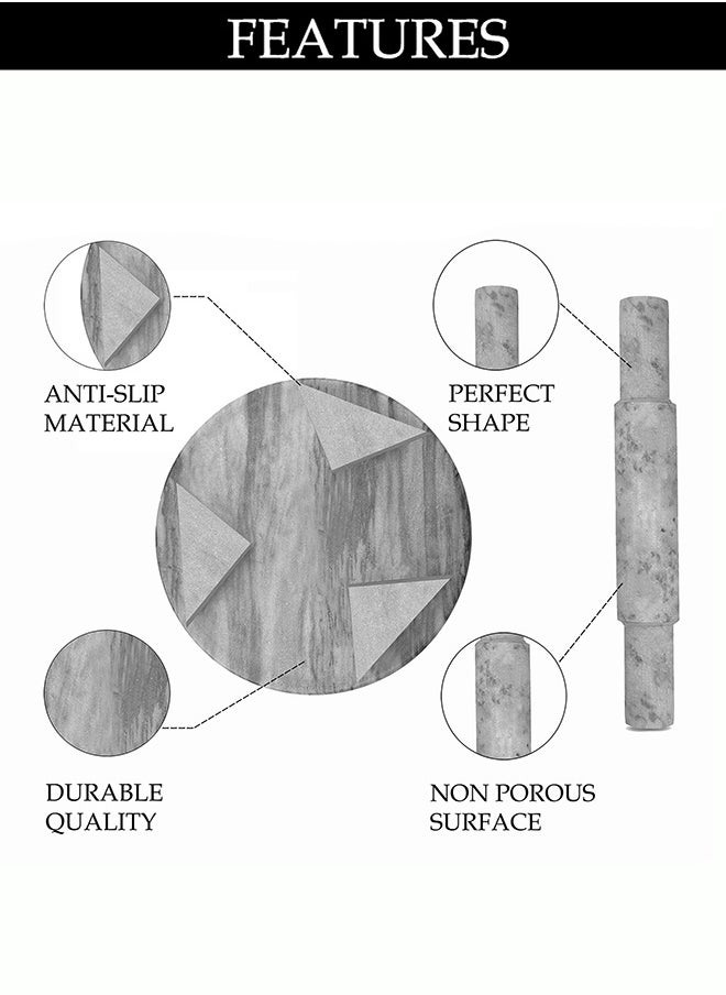 Lion Lion Cloud Gray Natural Marble Rolling Pin & Board Set – 30 cm Smooth Surface Board, 31.5 cm Ergonomic Soft Cool Touch Rolling Pin, Heavy-Duty, Non-Porous, Perfect for Rolling Chapati, Pizza Dough & Pancakes (Chakla Belan)  - Image 5