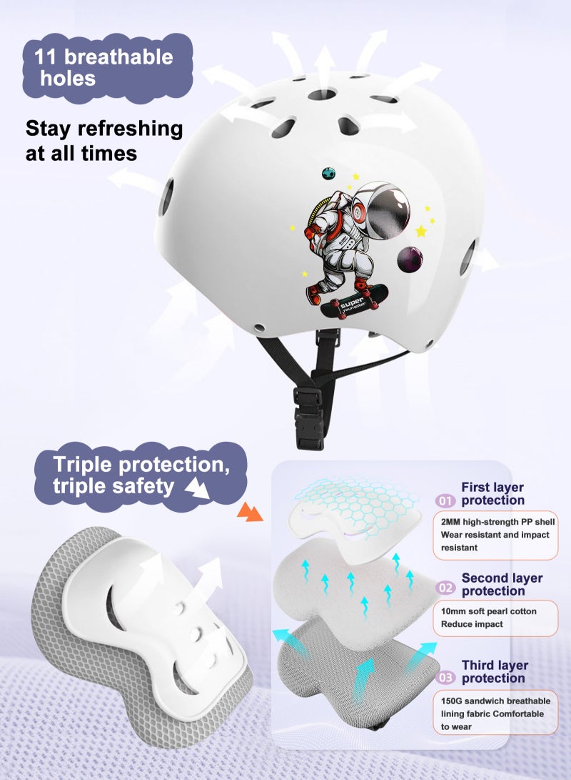 URbazaar 7 PCS Kids Helmet Adjustable Protective Gear Set with Elbow Knee Wrist Pads for Multi-Sports Skateboarding Bike Riding Scooter Inline skatings Longboard Roller Skate - Image 5