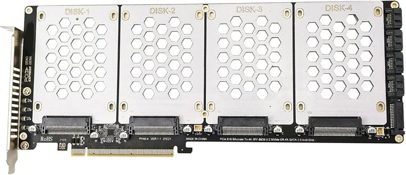 4 Port SFF8639 NVMe PCIe X16 SSD Adapter Card with PCIe Bifurcation for Advanced Users - Image 2