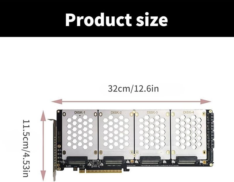 4 Port SFF8639 NVMe PCIe X16 SSD Adapter Card with PCIe Bifurcation for Advanced Users - Image 5