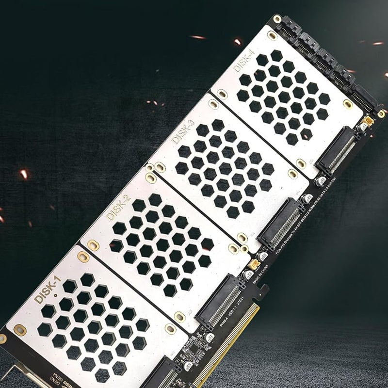 4 Port SFF8639 NVMe PCIe X16 SSD Adapter Card with PCIe Bifurcation for Advanced Users - Image 4