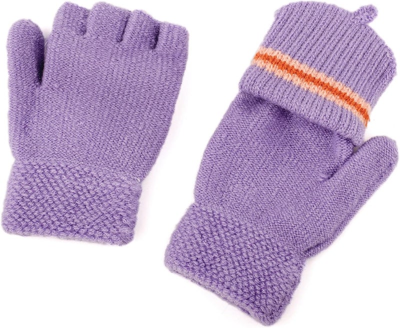 F Flammi Kids Winter Knitted Mitten Gloves Convertible Fingerless Gloves with Cover for Teen Boys Girls Aged 5-10, 2 Pairs - Image 2