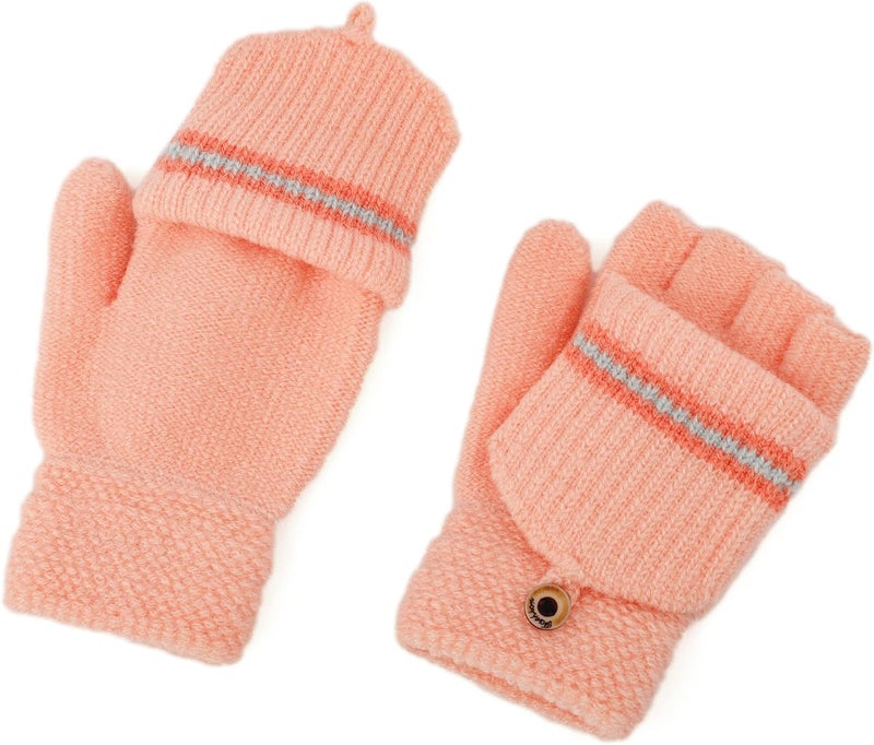 F Flammi Kids Winter Knitted Mitten Gloves Convertible Fingerless Gloves with Cover for Teen Boys Girls Aged 5-10, 2 Pairs - Image 5