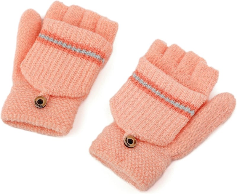 F Flammi Kids Winter Knitted Mitten Gloves Convertible Fingerless Gloves with Cover for Teen Boys Girls Aged 5-10, 2 Pairs - Image 3