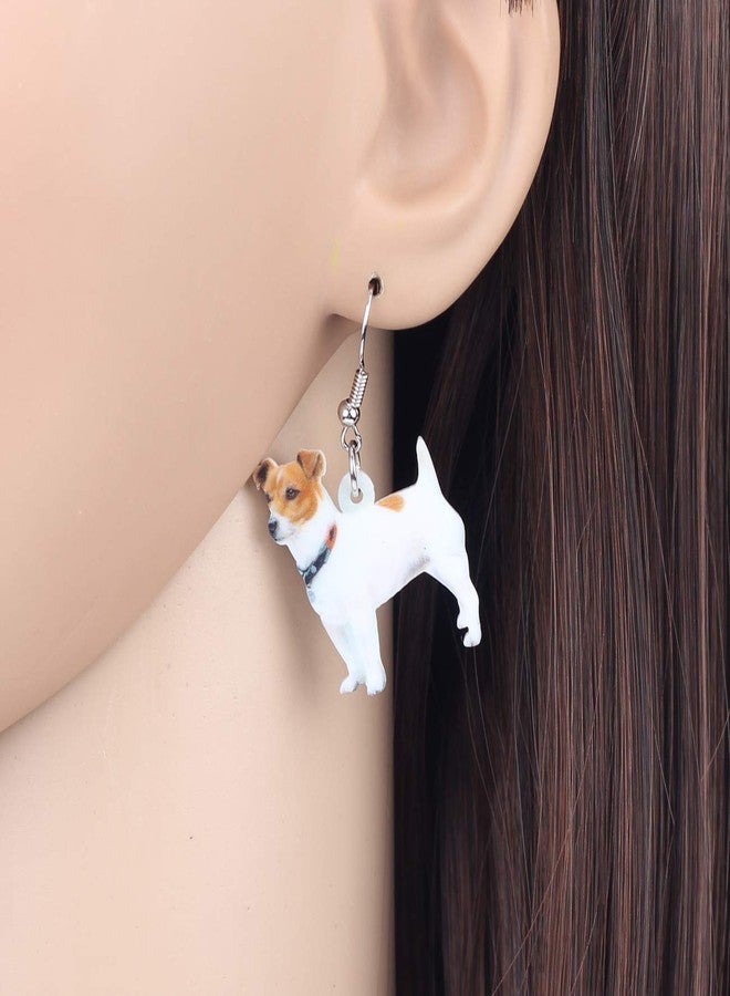 DUOWEI Acrylic Jack Russell Terrier Earrings Lovely Dog Pets Dangle Drop Jewelry for Women Lovers Novelty Gifts (White) - Image 2