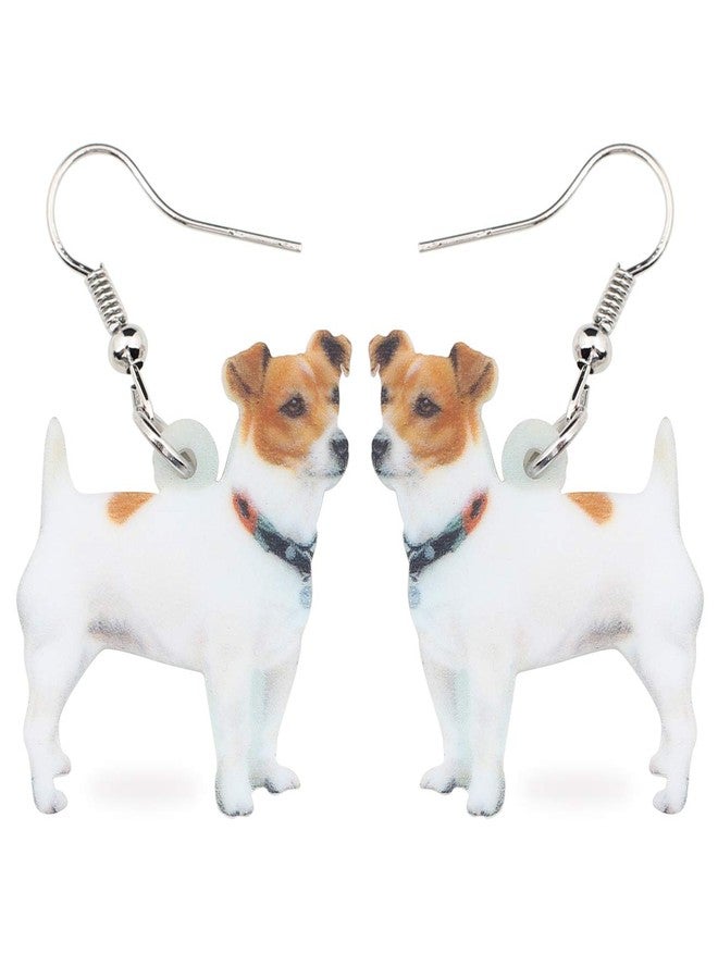 DUOWEI Acrylic Jack Russell Terrier Earrings Lovely Dog Pets Dangle Drop Jewelry for Women Lovers Novelty Gifts (White) - Image 1