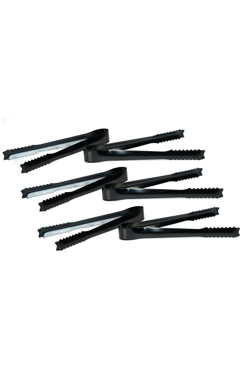 Beram Sugar Tong Zig Zag 15 Design Stainless Steel Mini Tongs for Sugar Cubes Ice Snacks & Tea Parties Durable, Rust-Resistant Black 6 Pcs - Image 1