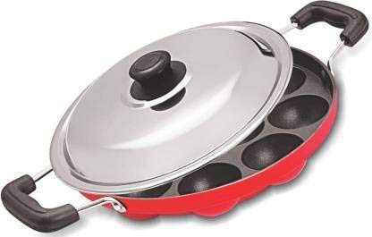 STEEPLE STEEPLE 12 Cavities Non Stick Appam Patra with Lid, Red (Paniyarrakal |Paniyaram |Appam Pan/Maker/Pan Cake Maker)  - Image 2