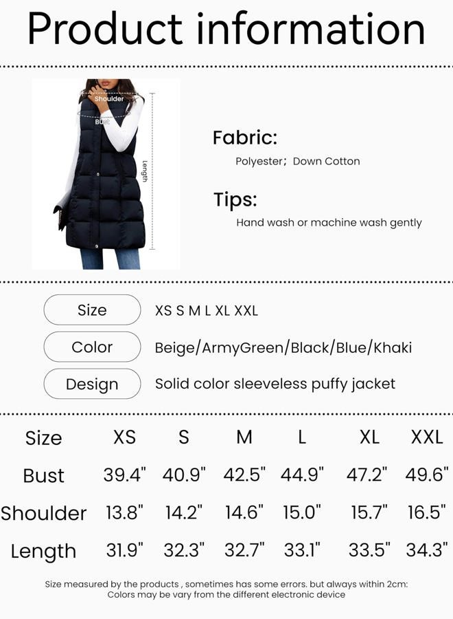 Tanming Women's Long Puffer Vest Casual Sleeveless Puffy Jacket with Removable Hood (Black-L) - Image 4