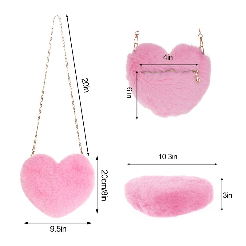 Miayon Heart Shaped Faux Fur Clutch Purse Fluffy Crossbody Shoulder Bag for Women Halloween Christmas Valentine Light Pink - Image 2