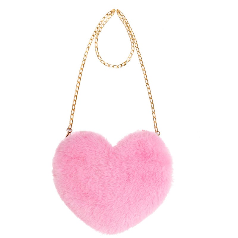 Miayon Heart Shaped Faux Fur Clutch Purse Fluffy Crossbody Shoulder Bag for Women Halloween Christmas Valentine Light Pink - Image 1