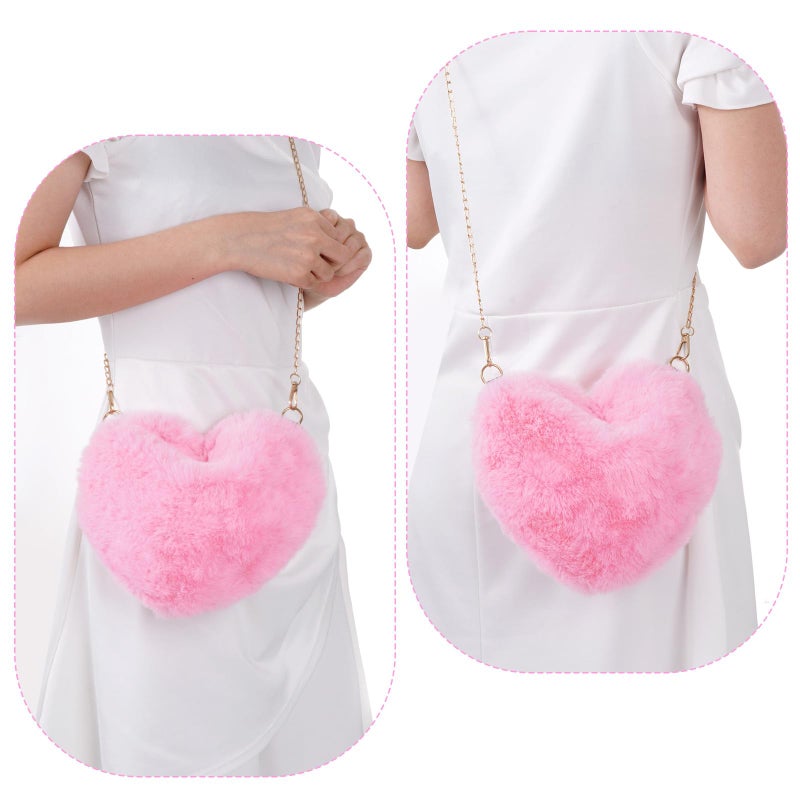 Miayon Heart Shaped Faux Fur Clutch Purse Fluffy Crossbody Shoulder Bag for Women Halloween Christmas Valentine Light Pink - Image 5
