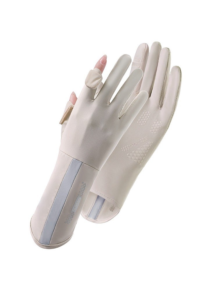 قفازات نسائية سريعة الجفاف ومضادة للانزلاق بعامل حماية من أشعة الشمس ٥٠+ | متعددة الاستخدامات (القيادة/ركوب الدراجات/الأنشطة الخارجية) مع حماية من الشمس بتصميم شاشة تعمل باللمس - خفيفة الوزن وجيدة التهوية (كاكي) - Image 1