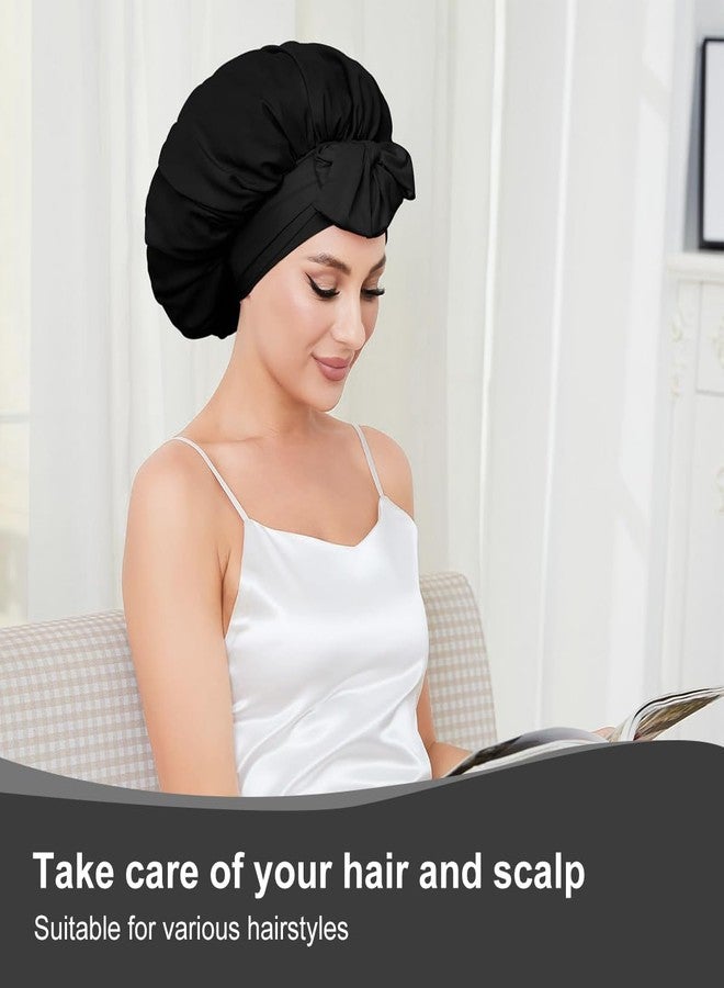 Merdia Satin Hair Bonnet for Women with Soft Elastic Tie Band | Elastic and Reusable Shower Hair Caps | Satin Bonnet for Sleeping Women, Shower Caps | Double Layers Hair Cap | 15 Inches, Black - Image 5