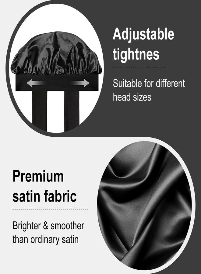 Merdia Satin Hair Bonnet for Women with Soft Elastic Tie Band | Elastic and Reusable Shower Hair Caps | Satin Bonnet for Sleeping Women, Shower Caps | Double Layers Hair Cap | 15 Inches, Black - Image 3